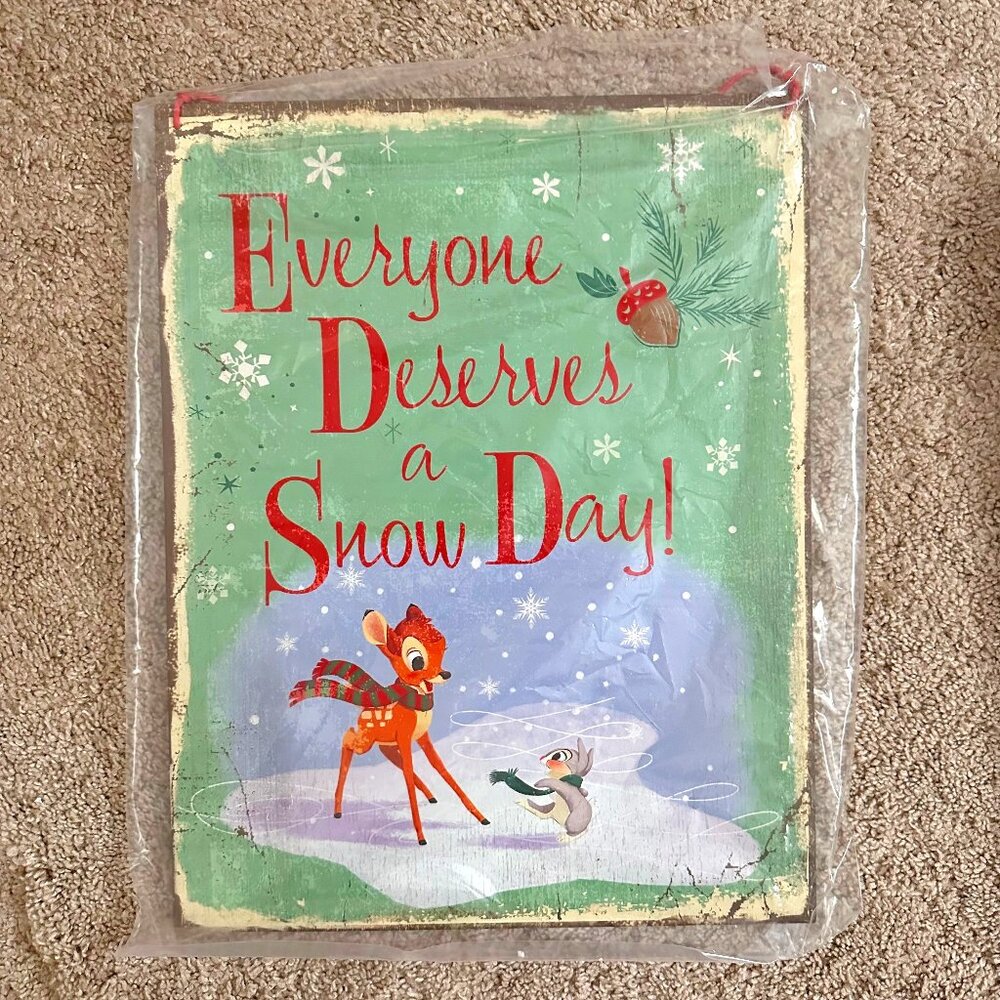 Disney Parks Bambi & Thumper "Snow Day" 14" x 11" Holiday Wall Decor NEW IN BOX